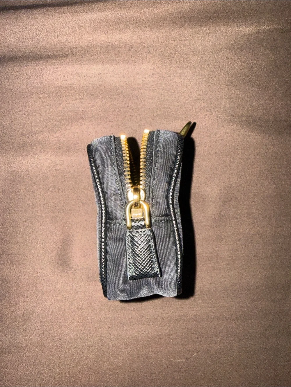 Prada Black Nylon Mini Zip Case with Gold Triangle Logo
